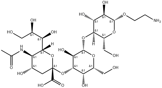 5-acetylamino-2-{2-[6-(2-amino-ethoxy)-4,5-dihydroxy-2-hydroxymethyl-tetrahydro-pyran-3-yloxy]-3,5-dihydroxy-6-hydroxymethyl-tetrahydro-pyran-4-yloxy}-4-hydroxy-6-(1,2,3-trihydroxy-propyl)-tetrahydro-,851606-39-8,结构式