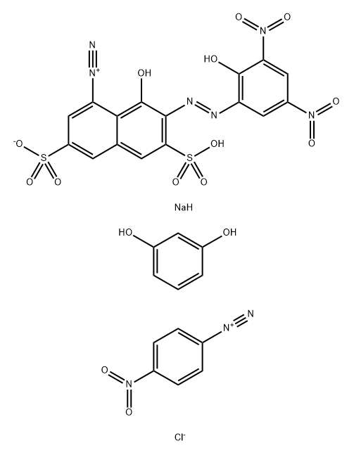 1-Naphthalenediazonium, 8-hydroxy-7-[(2-hydroxy-3,5-dinitrophenyl)azo]-3,6-disulfo-, hydroxide, inner salt, reaction products with 4-nitrobenzenediazonium chloride and resorcinol, sodium salts 结构式