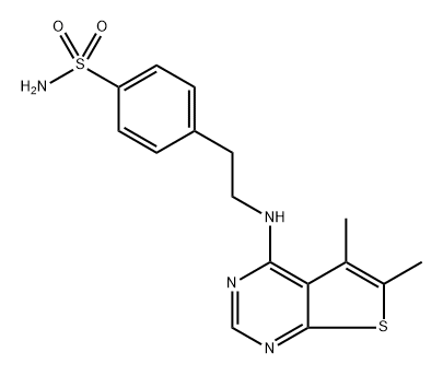 4-(2-((5,6-Dimethylthieno[2,3-d]pyrimidin-4-yl)amino)ethyl)benzenesulfonamide Struktur