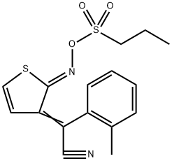 Benzeneacetonitrile, 2-methyl-α-[2-[[(propylsulfonyl)oxy]imino]-3(2H)-thienylidene]- Structure