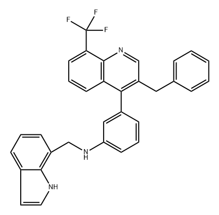 1H-Indole-7-methanamine, N-[3-[3-(phenylmethyl)-8-(trifluoromethyl)-4-quinolinyl]phenyl]- Struktur