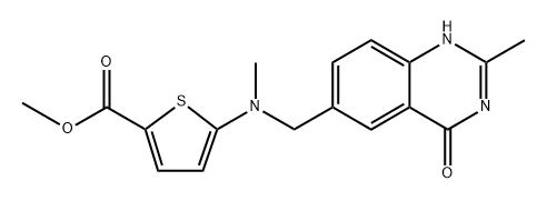 2-Thiophenecarboxylic acid, 5-[[(3,4-dihydro-2-methyl-4-oxo-6-quinazolinyl)methyl]methylamino]-, methyl ester 化学構造式