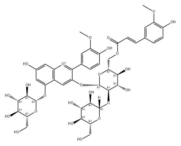 芍药素-3-O-(6-O-反式-阿魏酰-2-O-Β-葡萄糖苷-Β-葡萄糖苷)-5-O-Β-葡萄糖苷,863560-74-1,结构式
