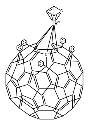 Iron, (η5-2,4-cyclopentadien-1-yl)[(1,2,3,4,5-η)-9,12,15,18-tetrahydro-6,9,12,15,18-pentaphenyl[5,6]fulleren-C60-Ih-1(6H)-yl]- Structure