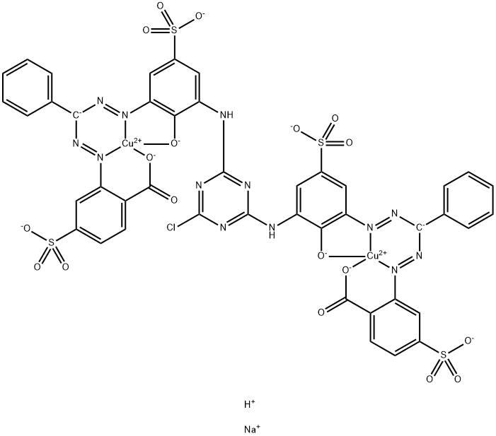 M-[[2,2'-[(6--氯-1,3,5-三嗪-2,4-二基)双[亚氨基(2-羟基-5-磺基-3,1-亚苯基)偶氮(苯亚甲基)偶氮]]双(4-磺基苯甲酸)](10-)]合二铜酸二氢四钠,86457-83-2,结构式