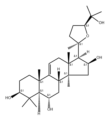 Lanost-9(11)-ene-3,6,16,25-tetrol, 20,24-epoxy-, (3β,6α,16β,20R,24S)- 化学構造式