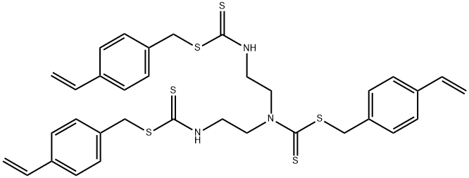 10-Thia-2,5,8-triazaundecane(dithioic) acid, 11-(4-ethenylphenyl)-5-[[[(4-ethenylphenyl)methyl]thio]thioxomethyl]-9-thioxo- (4-ethenylphenyl)methyl ester Structure