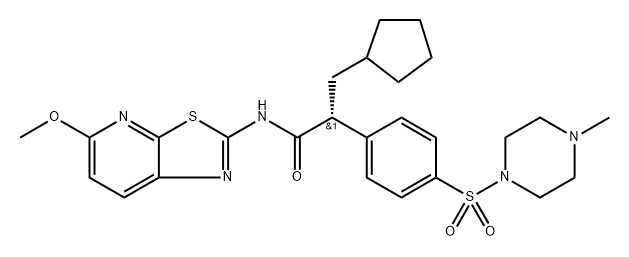 BenzeneacetaMide, α-(cyclopentylMethyl)-N-(5-Methoxythiazolo[5,4-b]pyridin-2-yl)-4-[(4-Methyl-1-piperazinyl)sulfonyl]-, (αR)- 结构式