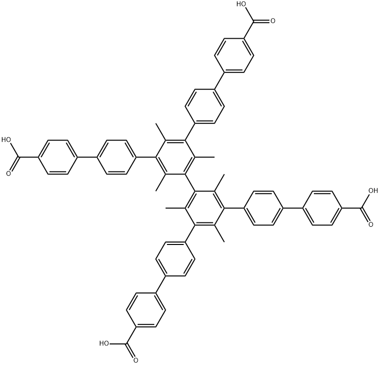 [1,1′:4′,1′′:3′′,1′′′:3′′′,1′′′′:4′′′′,1′′′′′-Sexiphenyl]-4,4′′′′′-dicarboxylic acid, 5′′,5′′′-bis(4′-carboxy[1,1′-biphenyl]-4-yl)-2′′,2′′′,4′′,4′′′,6′′,6′′′-hexamethyl-|3,3',5,5'-四(4'-羧基联苯-4-基)-2,2',4,4',6,6'-六甲基联苯
