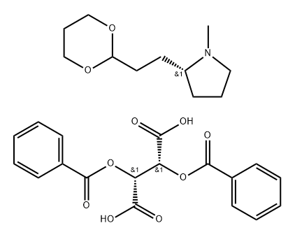 (2R)-2-[2-(1,3-dioxan-2yl)ethyl]-1-methylpyrrolidine (2R,3R)-2,3-bis(benzyloxy)succinic acid Struktur