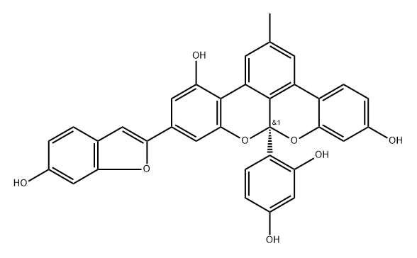 8aH-Benzo[3,4][2]benzopyrano[1,8-bc][1]benzopyran-4,11-diol, 8a-(2,4-dihydroxyphenyl)-6-(6-hydroxy-2-benzofuranyl)-2-methyl-, (8aR)- Struktur