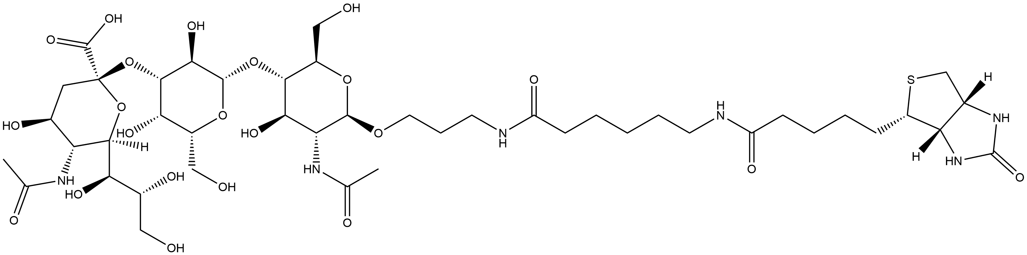 (3aS,4S,6aR)-N-[6-[[3-[[O-(N-Acetyl-α-neuraminosyl)-(2→3)-O-β-D-galactopyranosyl-(1→4)-2-(acetylamino)-2-deoxy-β-D-glucopyranosyl]oxy]propyl]amino]-6-oxohexyl]hexahydro-2-oxo-1H-thieno[3,4-d]imidazole-4-pentanamide Structure