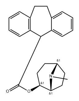 [1R,5S,(-)]-トロパン-2β-イル=10,11-ジヒドロ-5H-ジベンゾ[a,d]シクロヘプテン-5-カルボキシラート 化学構造式