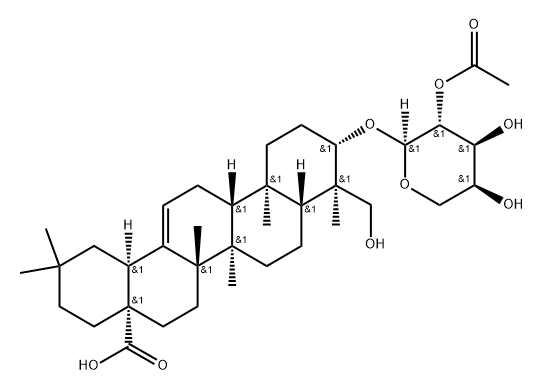 Olean-12-en-28-oic acid, 3-[(2-O-acetyl-α-L-arabinopyranosyl)oxy]-23-hydroxy-, (3β,4α)- Structure