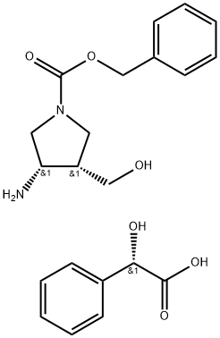 (3S,4S)-3-氨基-4-(羟甲基)吡咯烷-1-羧酸苄酯 ,(S)-2-羟基-2-苯基乙酸酯 结构式