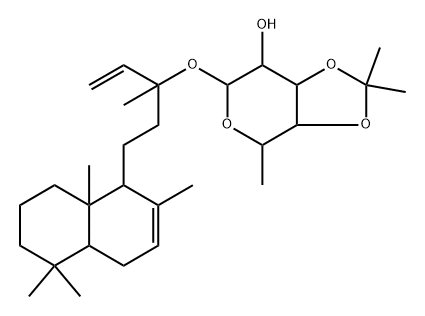 (13R)-3-[(3-O,4-O-Isopropylidene-6-deoxy-β-D-galactopyranosyl)oxy]labda-7,14-diene Struktur