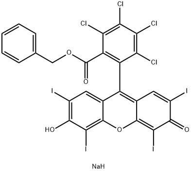 Benzoic acid, 2,3,4,5-tetrachloro-6-(6-hydroxy-2,4,5,7-tetraiodo-3-oxo-3H-xanthen-9-yl)-, phenylmethyl ester, sodium salt (1:1) 化学構造式