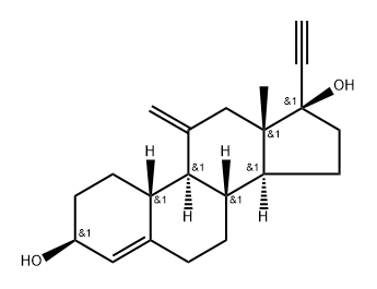 19-Norpregn-4-en-20-yne-3,17-diol, 11-methylene-, (3β,17α)- (9CI),882297-86-1,结构式
