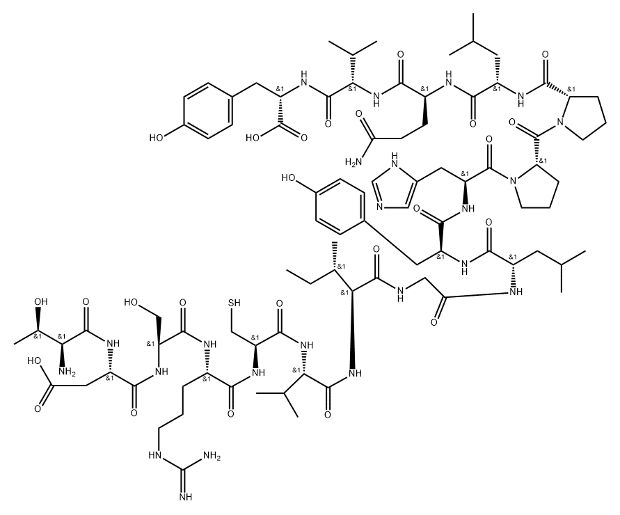 L-Tyrosine, L-threonyl-L-α-aspartyl-L-seryl-L-arginyl-L-cysteinyl-L-valyl-L-isoleucylglycyl-L-leucyl-L-tyrosyl-L-histidyl-L-prolyl-L-prolyl-L-leucyl-L-glutaminyl-L-valyl- Structure