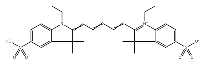1-乙基-2-(5-(1-乙基-3,3-二甲基-5-磺吲哚啉-2-YLIDENE)PENTA-1,3-DIEN-1-Y1)-3,3-二甲基-3H-INDOL-1-IUM-5-磺酸盐, 888014-73-1, 结构式