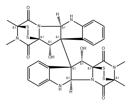 [10b,10'b(11H,11'H)-Bi-3,11a-epidithio-11aH-pyrazino[1',2':1,5]pyrrolo[2,3-b]indole]-1,1',4,4'-tetrone, 2,2',3,3',5a,5'a,6,6'-octahydro-11,11'-dihydroxy-2,2',3,3'-tetramethyl-, (3S,3'S,5aR,5'aR,10bS,10'bS,11S,11'S,11aS,11'aS)- (9CI) Structure