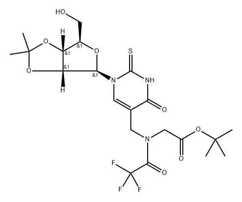 5-(N-t-Butyloxycarbonylmethyl)-N-(trifluoroacetyl) aminomethyl)-2-thiouridine 化学構造式