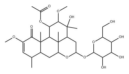 11α-(Acetyloxy)-16α-(β-D-glucopyranosyloxy)-13-hydroxy-2,12β-dimethoxypicras-2-en-1-one,89200-05-5,结构式