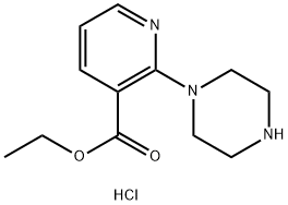 3-Pyridinecarboxylic acid, 2-(1-piperazinyl)-, ethyl ester, hydrochloride (1:2) 化学構造式