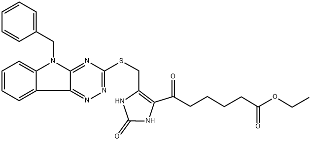 Ethyl 2,3-dihydro-ε,2-dioxo-5-[[[5-(phenylmethyl)-5H-1,2,4-triazino[5,6-b]indol-3-yl]thio]methyl]-1H-imidazole-4-hexanoate Structure