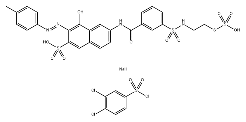 2,2-(1,2-亚乙基)双-[5-(4-氨苯基)磺酰基]氨基]苯磺酸二钠盐与3,4-二氯苯磺酰氯的反应产物, 90218-36-3, 结构式