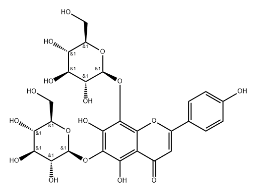 6,8-双(Β-D-吡喃葡萄糖基氧基)-5,7-二羟基-2-(4-羟基苯基)-4H-1-苯并吡喃-4-酮 结构式