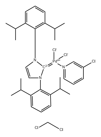 Palladium, [1,3-bis[2,6-bis(1-methylethyl)phenyl]-1,3-dihydro-2H-imidazol-2-ylidene]dichloro(3-chloropyridine-κN)-, (SP-4-1)-, compd. with dichloromethane (1:1) Structure