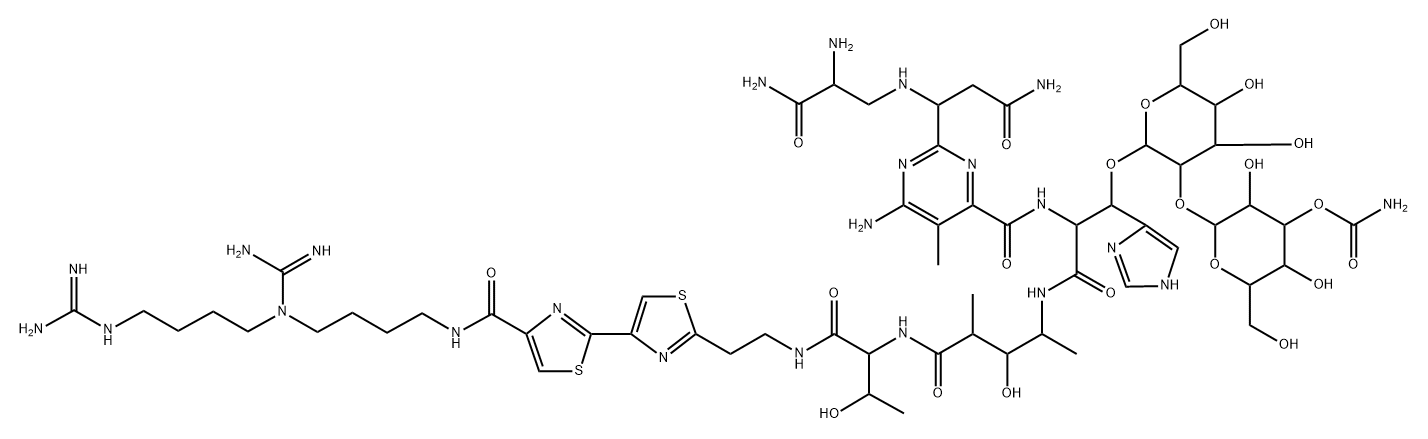 N1-[4-[(アミノイミノメチル)[4-[(アミノイミノメチル)アミノ]ブチル]アミノ]ブチル]ブレオマイシンアミド 化学構造式