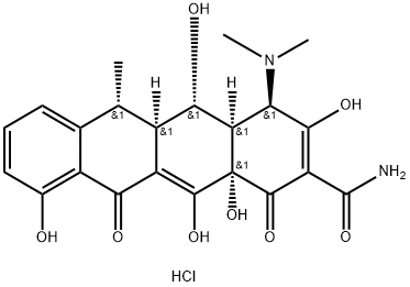 2-Naphthacenecarboxamide, 4-(dimethylamino)-1,4,4a,5,5a,6,11,12a-octahydro-3,5,10,12,12a-pentahydroxy-6-methyl-1,11-dioxo-, hydrochloride (1:1), (4R,4aR,5S,5aR,6R,12aS)-,906331-50-8,结构式