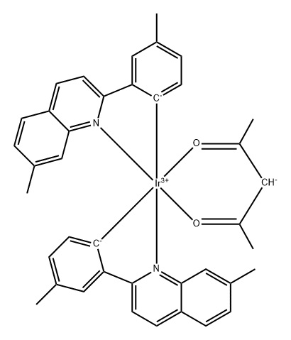 Bis[2-(2-methylphenyl)-7-methyl-quinoline](acetylacetonate)iridium(III) 化学構造式