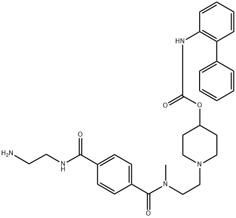 Carbamic acid, [1,1'-biphenyl]-2-yl-, 1-[2-[[4-[[(2-aminoethyl)amino]carbonyl]benzoyl]methylamino]ethyl]-4-piperidinyl ester (9CI) 化学構造式