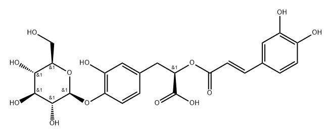 Benzenepropanoic acid, α-[[(2E)-3-(3,4-dihydroxyphenyl)-1-oxo-2-propen-1-yl]oxy]-4-(β-D-glucopyranosyloxy)-3-hydroxy-, (αR)-,910028-78-3,结构式