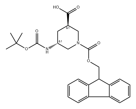 rel-1-(9H-Fluoren-9-ylmethyl) (3R,5R)-5-[[(1,1-dimethylethoxy)carbonyl]amino]-1,3-piperidinedicarboxylate,914260-23-4,结构式