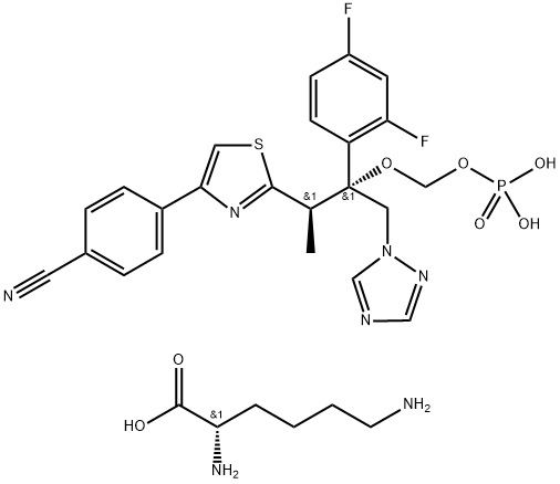 L-Lysine, compd. with 4-[2-[(1R,2R)-2-(2,4-difluorophenyl)-1-methyl-2-[(phosphonooxy)methoxy]-3-(1H-1,2,4-triazol-1-yl)propyl]-4-thiazolyl]benzonitrile (1:1),914361-44-7,结构式