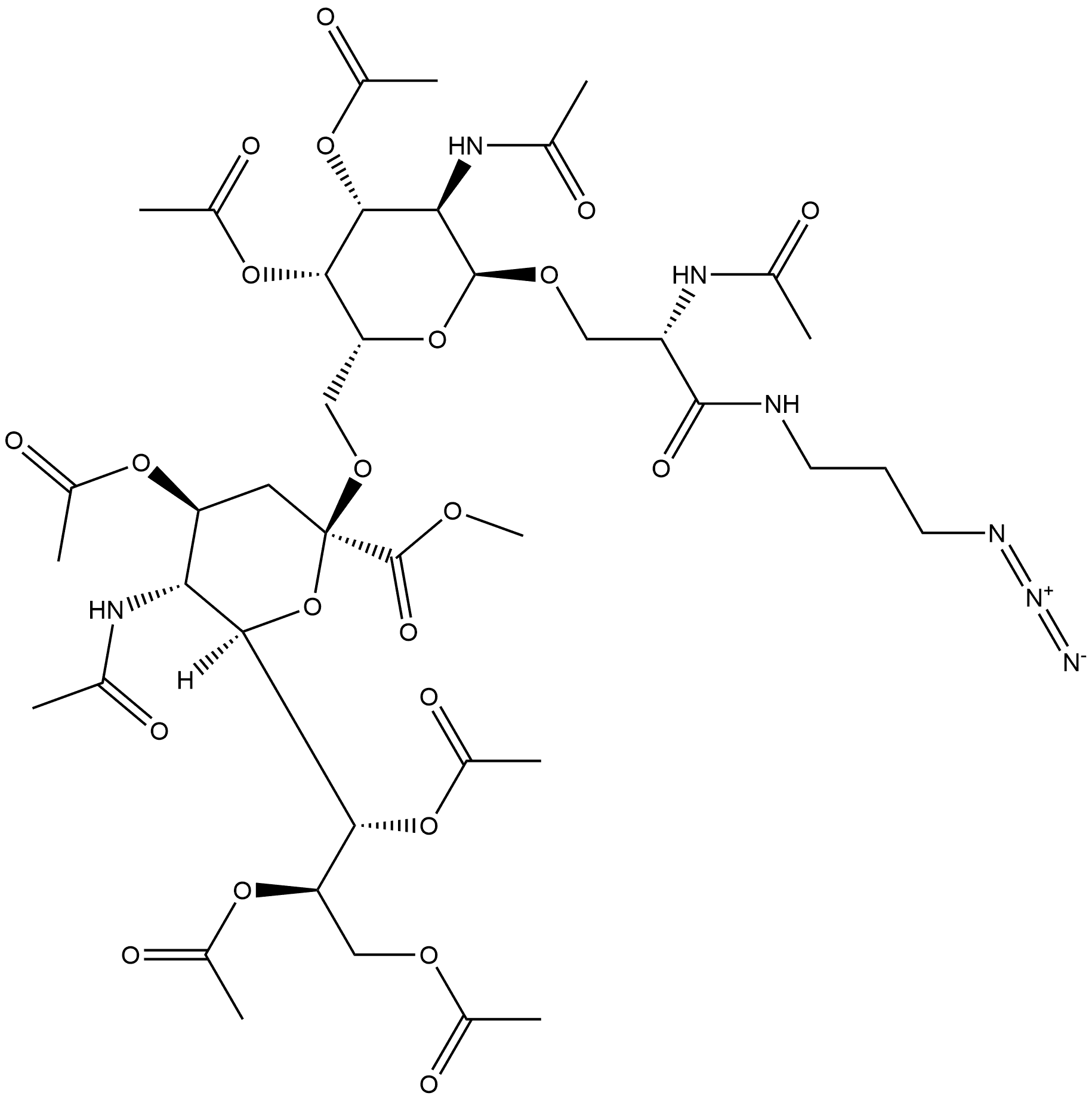 (2S)-2-(Acetylamino)-N-(3-azidopropyl)-3-[[3,4-di-O-acetyl-2-(acetylamino)-6-O-(N-acetyl-4,7,8,9-tetra-O-acetyl-1-methyl-α-neuraminosyl)-2-deoxy-α-D-galactopyranosyl]oxy]propanamide Structure