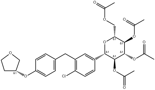 D-Glucitol, 1,5-anhydro-1-C-[4-chloro-3-[[4-[[(3R)-tetrahydro-3-furanyl]oxy]phenyl]methyl]phenyl]-, tetraacetate, (1S)- (9CI) Struktur