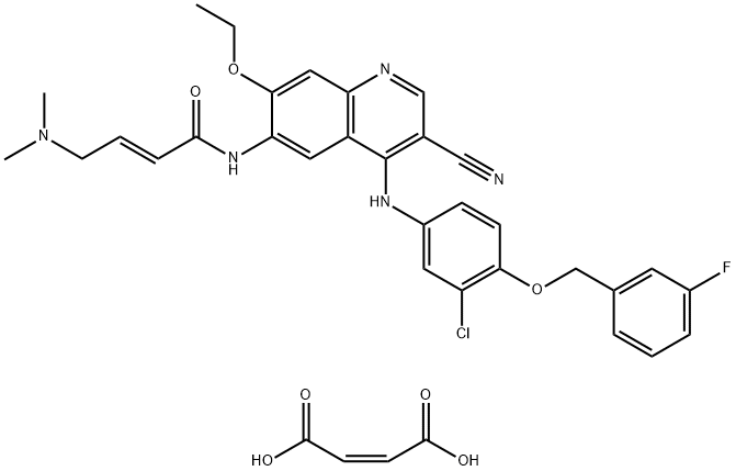 2-Butenamide, N-[4-[[3-chloro-4-[(3-fluorophenyl)methoxy]phenyl]amino]-3-cyano-7-ethoxy-6-quinolinyl]-4-(dimethylamino)-, (2E)-, (2Z)-2-butenedioate (1:2) Struktur