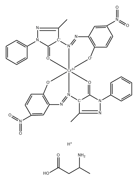 Chromate(1-), bis[2,4-dihydro-4-[(2-hydroxy-5-nitrophenyl)azo]-5-methyl-2-phenyl-3H-pyrazol-3-onato(2-)]-, hydrogen, compd. with 3-(C8-18-alkylamino)butanoic acid 结构式