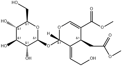 (5E,6S)-4β-(2-Methoxy-2-oxoethyl)-5-(2-hydroxyethylidene)-6α-(β-D-glucopyranosyloxy)-5,6-dihydro-4H-pyran-3-carboxylic acid methyl ester Struktur
