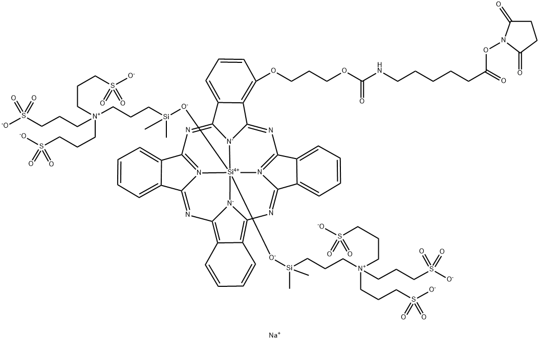 Silicate(4-?)?, [2,?5-?dioxo-?1-?pyrrolidinyl 6-?[[[3-?[(29H,?31H-?phthalocyanin-?1-?yl-?κN29,?κN30,?κN31,?κN32)?oxy]?propoxy]?carbonyl]?amino]?hexanoato(2-?)?]?bis[N-?[3-?[(hydroxy-?κO)?dimethylsilyl]?propyl]?-?3-?sulfo-?N,?N-?bis(3-?sulfopropyl)?-?1-?pr Structure