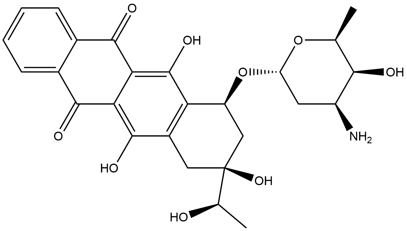 5,12-Naphthacenedione, 7-[(3-amino-2,3,6-trideoxy-α-L-lyxo-hexopyranosyl)oxy]-7,8,9,10-tetrahydro-6,9,11-trihydroxy-9-[(1R)-1-hydroxyethyl]-, (7S,9S)- Structure