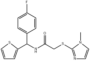 N-((4-fluorophenyl)(Thien-2-yl)methyl)-2-((1-methyl-1H-imidazole-2-yl)sulfanyl)acetamide 化学構造式