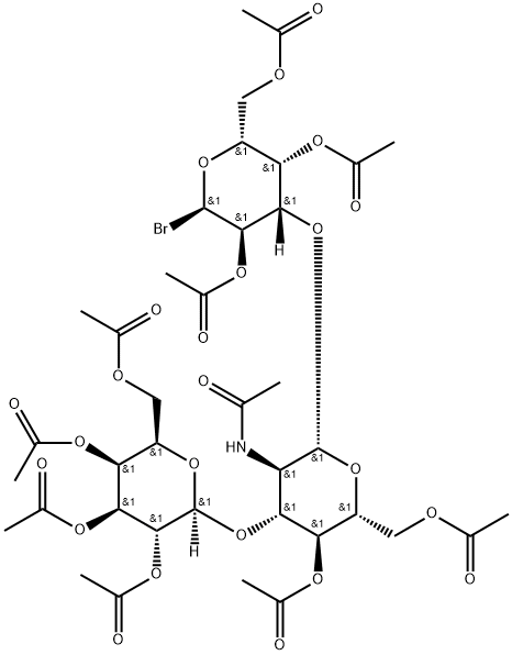 3-O-(2-acetamido-4,6-di-O-acetyl-2-deoxy-3-O-(2,3,4,6-tetra-O-acetyl-beta-galactopyranosyl)-beta-glucopyranosyl)-2,4,6-tri-O-acetyl-alpha-galactopyranosyl bromide 化学構造式