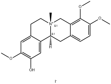 6H-Dibenzo[a,g]quinolizinium, 5,8,13,13a-tetrahydro-2-hydroxy-3,9,10-trimethoxy-7-methyl-, iodide (1:1), (7R,13aS)- Structure