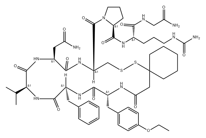 vasopressin, beta-mercapto beta,beta-cyclopentamethylenepropionic acid(1)-O-ethyl-Tyr(2)-Val(4)-Cit(8)-